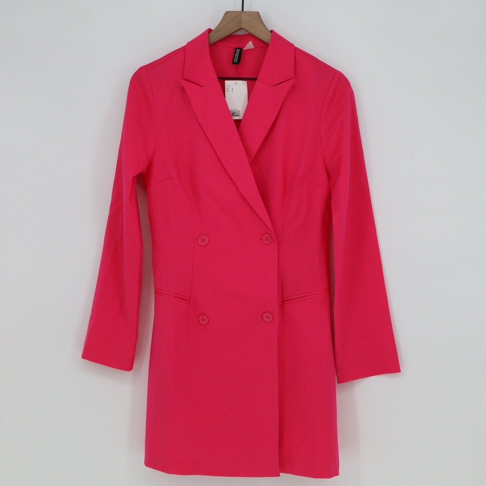 H&M Blazer Dress Womens Small Divided Hot Pink Double Breasted Mini New